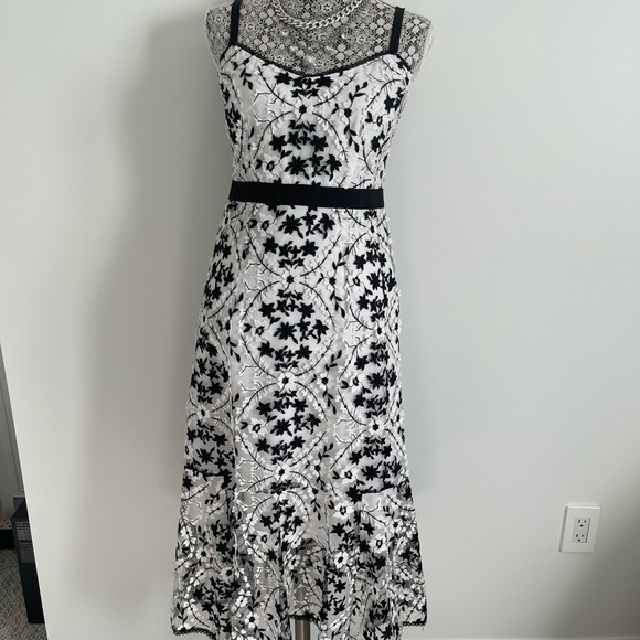 Nanette Lepore Size 2 Black & White Floral Applique Lace Slip Dress - Picture 3 of 11